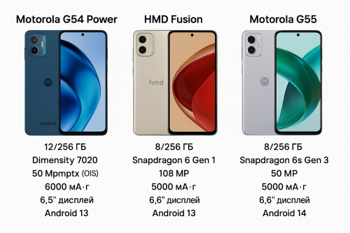 Порівння Motorola G54 Power, HMD Fusion та Motorola G55