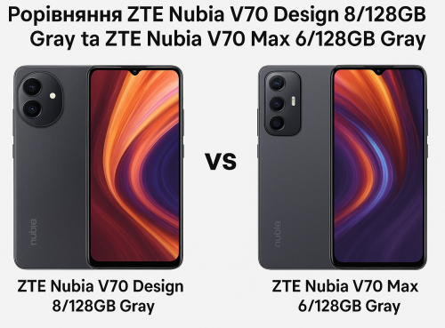 Порівняння ZTE Nubia V70 Design 8/128GB та ZTE Nubia V70 Max 6/128GB Gray