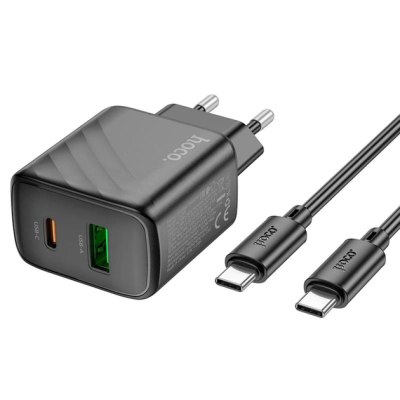 Зарядний пристрій HOCO CS23A USB-C PD30W + 1xUSB QC3.0 + cable USB-C to USB-C black (6942007609968)