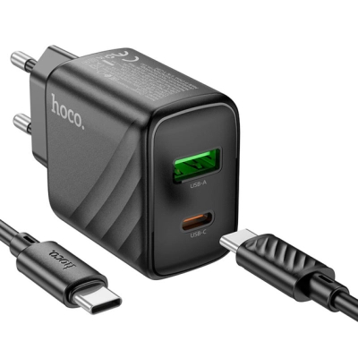 Зарядний пристрій HOCO CS23A USB-C PD30W + 1xUSB QC3.0 + cable USB-C to USB-C black (6942007609968)