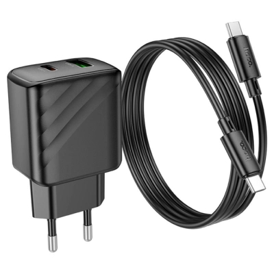 Зарядний пристрій HOCO CS23A USB-C PD30W + 1xUSB QC3.0 + cable USB-C to USB-C black (6942007609968)