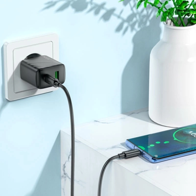 Зарядний пристрій HOCO CS23A USB-C PD30W + 1xUSB QC3.0 + cable USB-C to USB-C black (6942007609968)