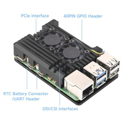Корпус для Мікро ПК KUONGSHUN for Raspberry Pi 5 Alu 2 fans (RA787)