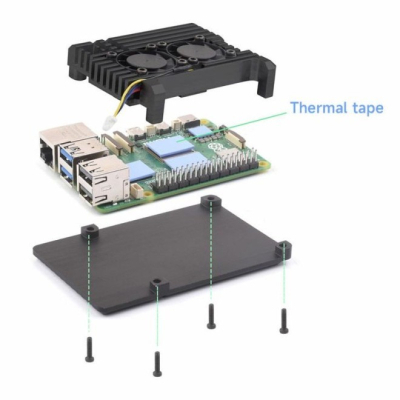 Корпус для Мікро ПК KUONGSHUN for Raspberry Pi 5 Alu 2 fans (RA787)