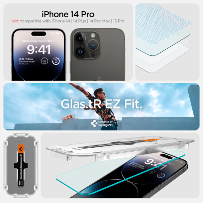 Скло захисне Spigen Apple Iphone 14 Pro Glas tR EZ Fit (2 Pack), Clear (AGL05214)